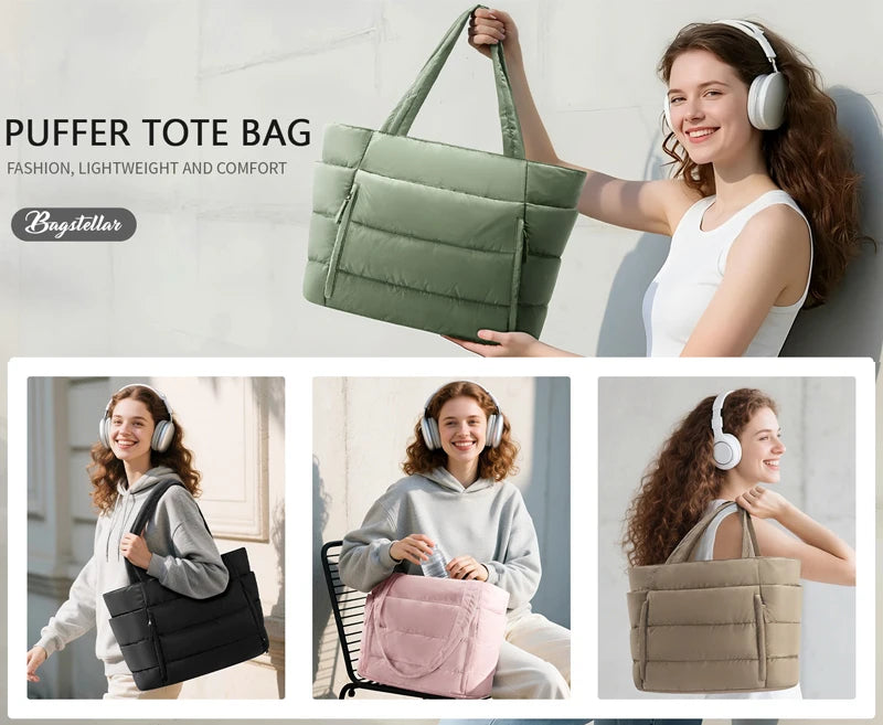 Tote Bag for Women, Lightweight Puffy Tote Bag with Compartments Shoulder Bag Handbag for Travel, Work, Gym