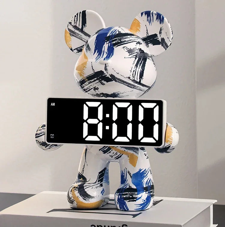 Digital Desk Clock Bear Desktop LED Nordic Electronic Table Clock Display Luxury Clocks Bedroom Aesthetic Decoration Room Gift