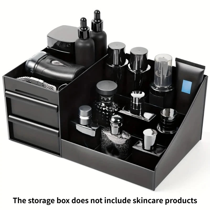 Black Desk Organizer with Drawers, Multi-Compartment Storage Box for Stationery, Makeup and Accessories