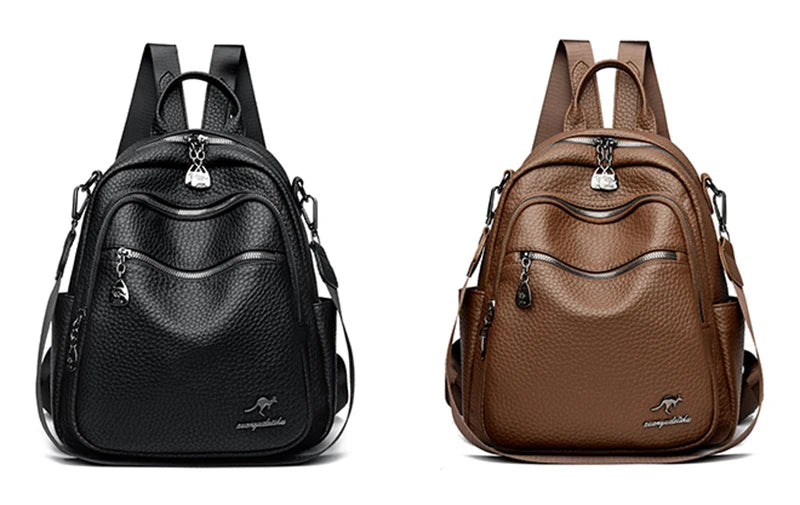 2025 Waterproof Leather Women Backpack Anti-theft Backpacks Shoulder Bags for Teenager Girls Large Capacity Travel School Bag