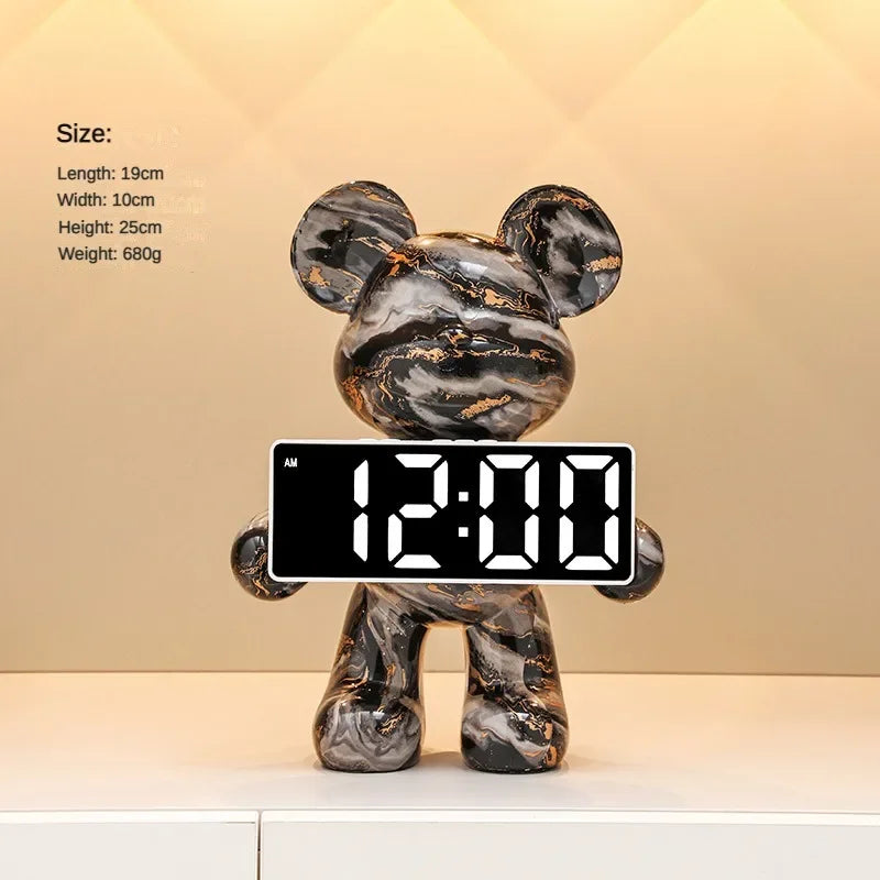 Digital Desk Clock Bear Desktop LED Nordic Electronic Table Clock Display Luxury Clocks Bedroom Aesthetic Decoration Room Gift