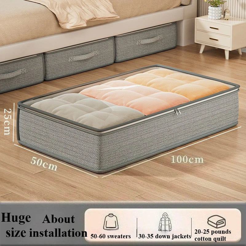 Large Under-Bed Storage Boxes,Stackable Durable Non-Woven Fabric Clothes Organizer Bins , for Bedroom Wardrobe Organization