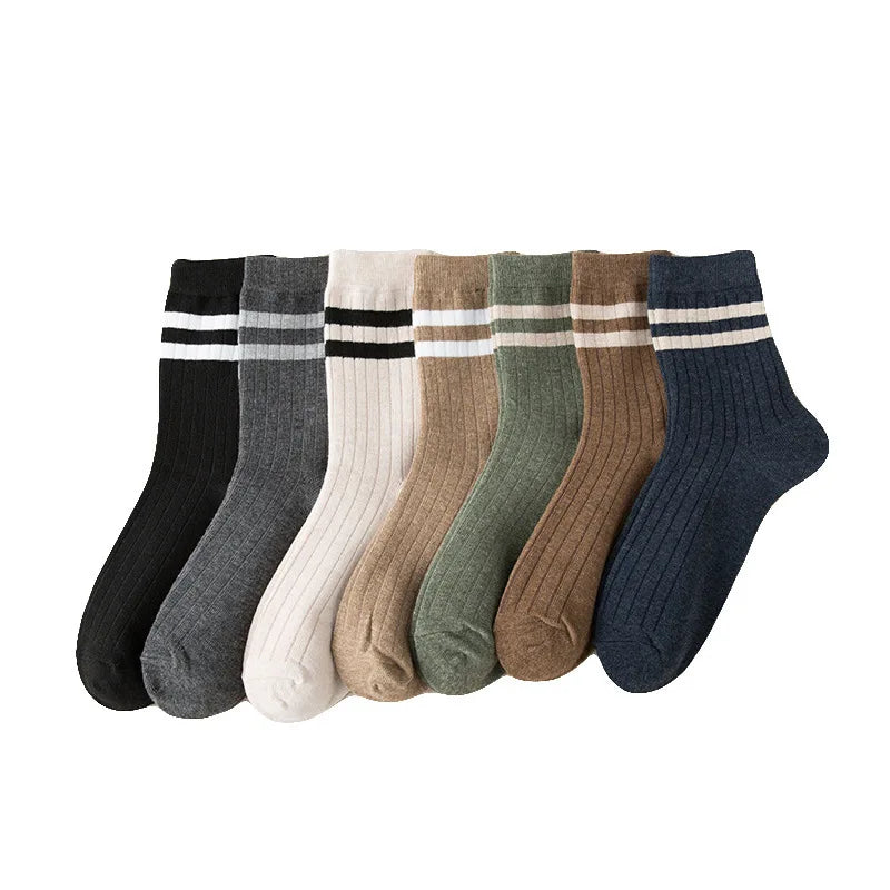 Men Socks 100 Cotton Fashion Black White Stripe Crew Mens Sock Sports High Skateboard Streetwear Happy Long Sox Short Crew Socks