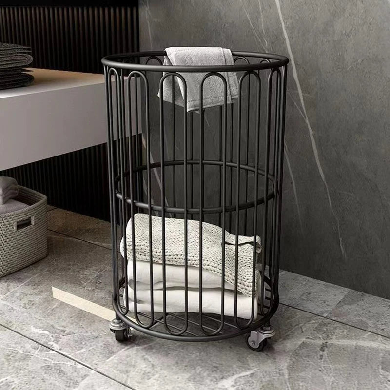 Nordic Laundry Baskets Portable Iron Laundry Baskets Large Capacity Storage Clothes Basket Bathroom Clothes Basket with Wheels