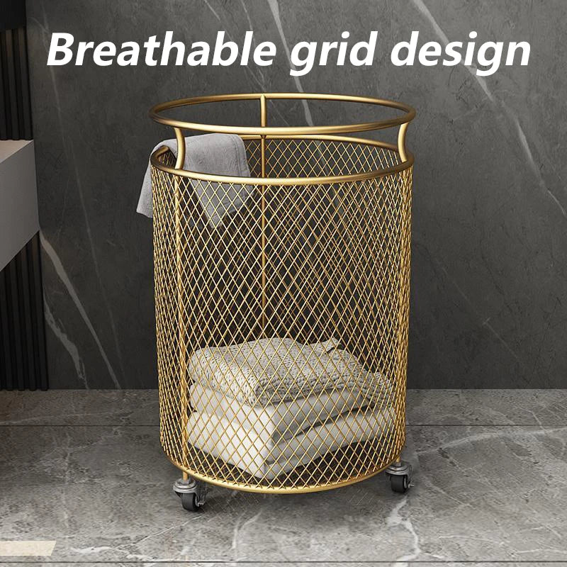 Nordic Laundry Baskets Portable Iron Laundry Baskets Large Capacity Storage Clothes Basket Bathroom Clothes Basket with Wheels