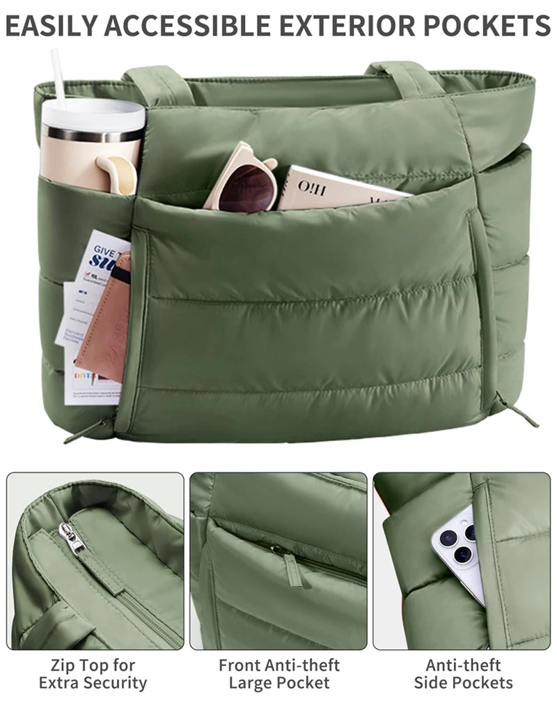 Tote Bag for Women, Lightweight Puffy Tote Bag with Compartments Shoulder Bag Handbag for Travel, Work, Gym