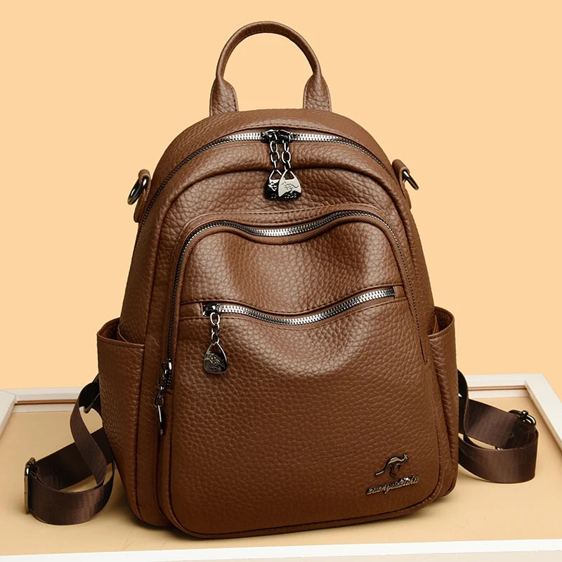 2025 Waterproof Leather Women Backpack Anti-theft Backpacks Shoulder Bags for Teenager Girls Large Capacity Travel School Bag