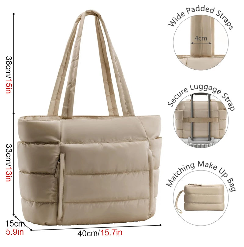 Tote Bag for Women, Lightweight Puffy Tote Bag with Compartments Shoulder Bag Handbag for Travel, Work, Gym