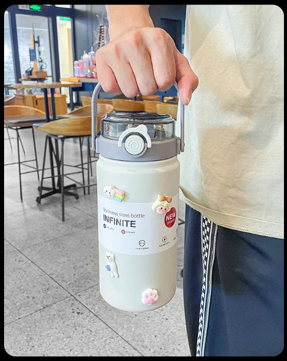 2L/ 67.63oz Large Capacity Stainless Steel Insulated Tumbler with Handle, Ice-Keeping and Thermal Straw, Sports Water Bottle