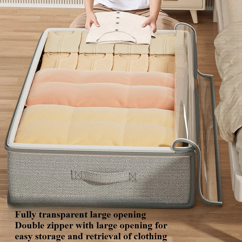 Large Under-Bed Storage Boxes,Stackable Durable Non-Woven Fabric Clothes Organizer Bins , for Bedroom Wardrobe Organization
