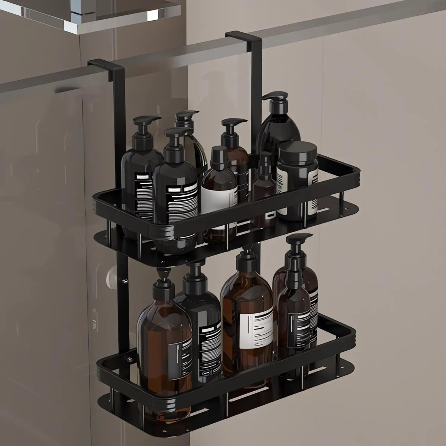 Shower Caddy Hanging 2 Tier Over Door Shower Shelf Bathroom Storage Rack No Drill for Shampoo and Razor Soap Bathroom Storage