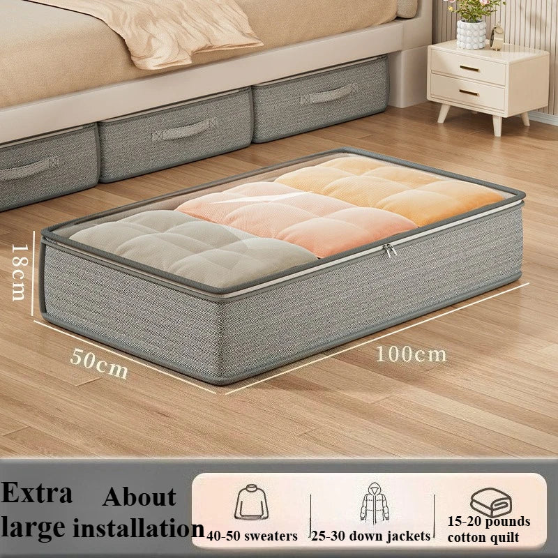 Large Under-Bed Storage Boxes,Stackable Durable Non-Woven Fabric Clothes Organizer Bins , for Bedroom Wardrobe Organization