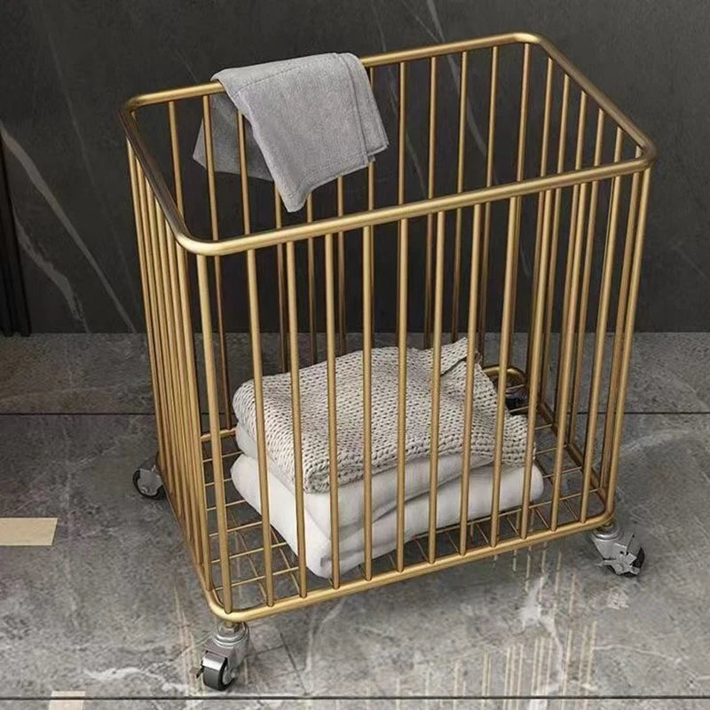 Nordic Laundry Baskets Portable Iron Laundry Baskets Large Capacity Storage Clothes Basket Bathroom Clothes Basket with Wheels