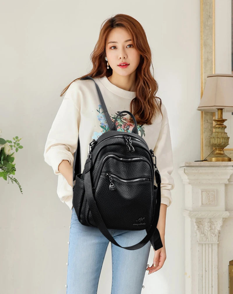 2025 Waterproof Leather Women Backpack Anti-theft Backpacks Shoulder Bags for Teenager Girls Large Capacity Travel School Bag
