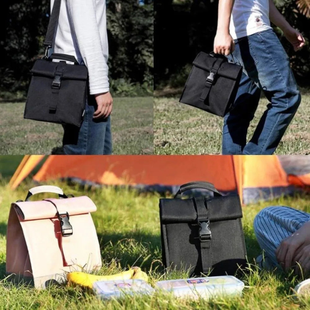Adjustable Shoulder Strap Insulated Lunch Bag Lightweight Roll Top Collapsible Cooler Lunch Bags Shock-resistant Portable