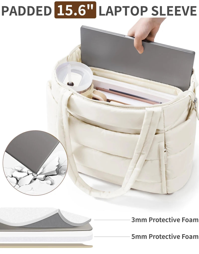 Tote Bag for Women, Lightweight Puffy Tote Bag with Compartments Shoulder Bag Handbag for Travel, Work, Gym