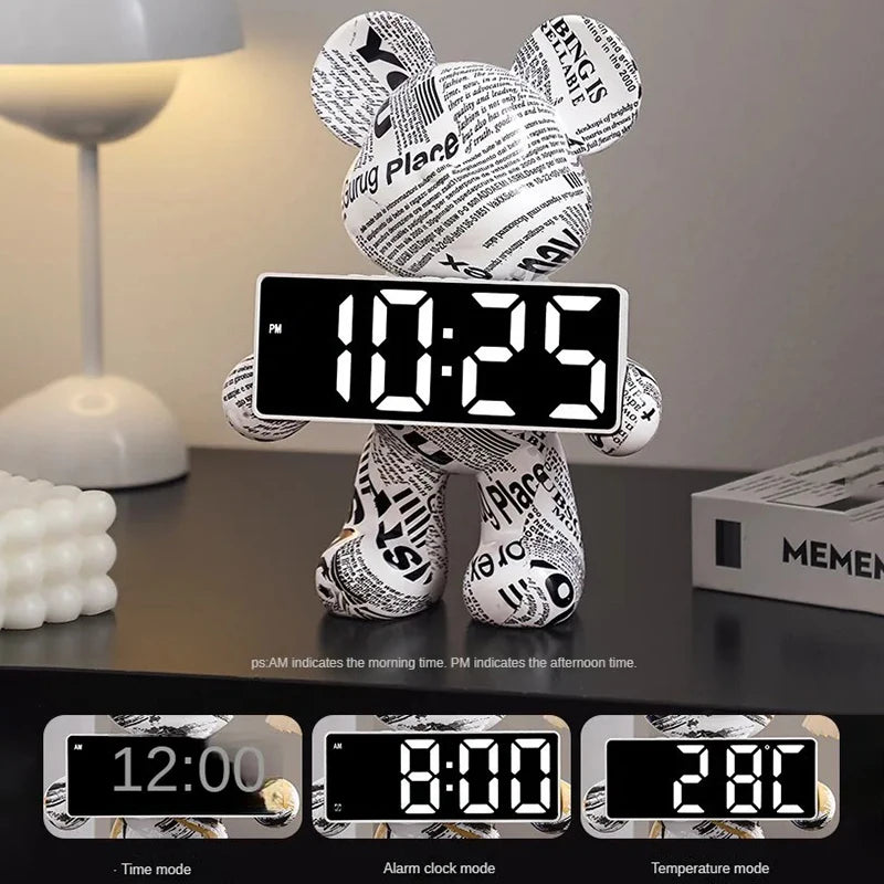 Digital Desk Clock Bear Desktop LED Nordic Electronic Table Clock Display Luxury Clocks Bedroom Aesthetic Decoration Room Gift