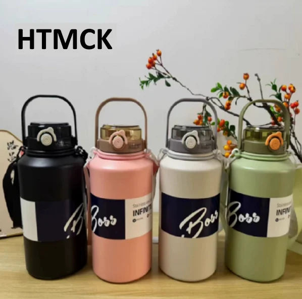 2L/ 67.63oz Large Capacity Stainless Steel Insulated Tumbler with Handle, Ice-Keeping and Thermal Straw, Sports Water Bottle