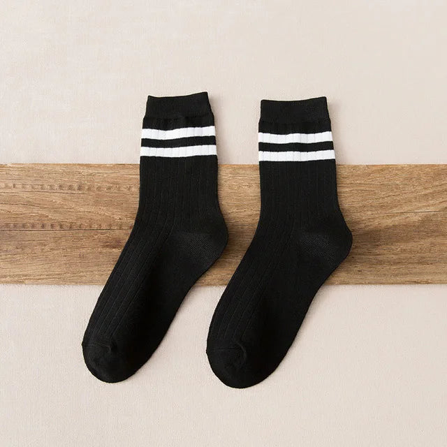 Men Socks 100 Cotton Fashion Black White Stripe Crew Mens Sock Sports High Skateboard Streetwear Happy Long Sox Short Crew Socks