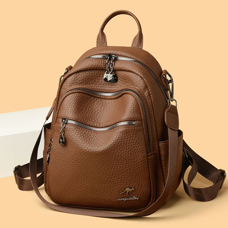 2025 Waterproof Leather Women Backpack Anti-theft Backpacks Shoulder Bags for Teenager Girls Large Capacity Travel School Bag