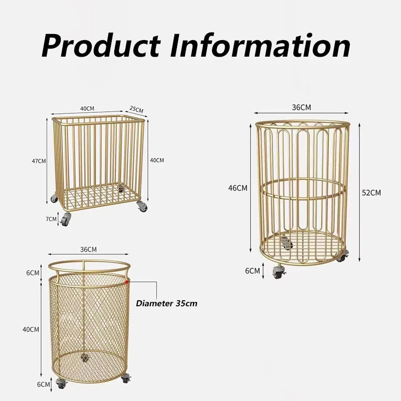 Nordic Laundry Baskets Portable Iron Laundry Baskets Large Capacity Storage Clothes Basket Bathroom Clothes Basket with Wheels