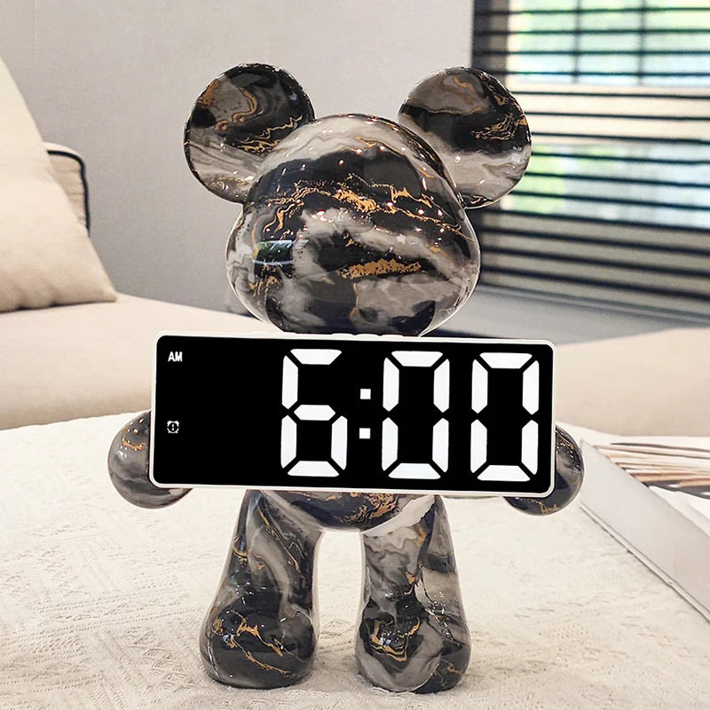 Digital Desk Clock Bear Desktop LED Nordic Electronic Table Clock Display Luxury Clocks Bedroom Aesthetic Decoration Room Gift