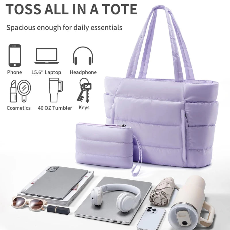 Tote Bag for Women, Lightweight Puffy Tote Bag with Compartments Shoulder Bag Handbag for Travel, Work, Gym
