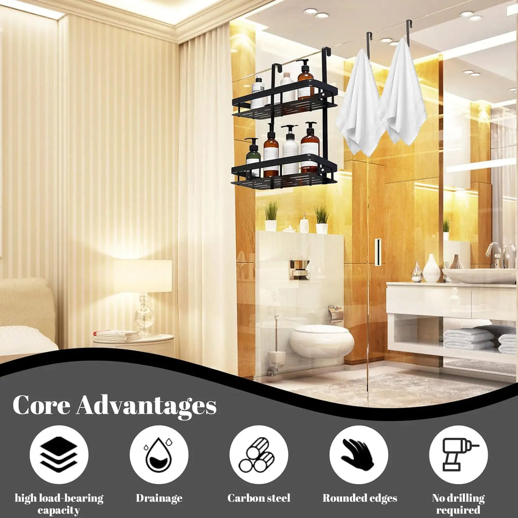 Shower Caddy Hanging 2 Tier Over Door Shower Shelf Bathroom Storage Rack No Drill for Shampoo and Razor Soap Bathroom Storage