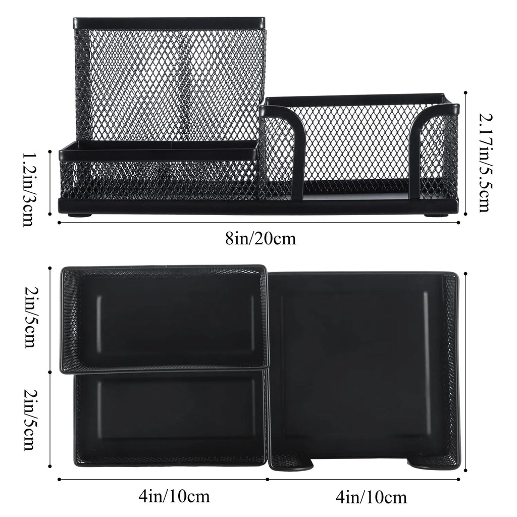 Mesh Pen Holder Desk Organizers Pencil Holder for Desk Black 3 Compartments Metal Office Supply