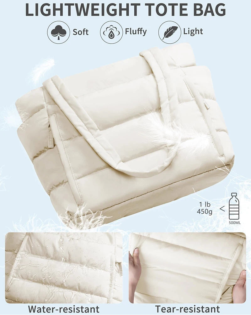 Tote Bag for Women, Lightweight Puffy Tote Bag with Compartments Shoulder Bag Handbag for Travel, Work, Gym