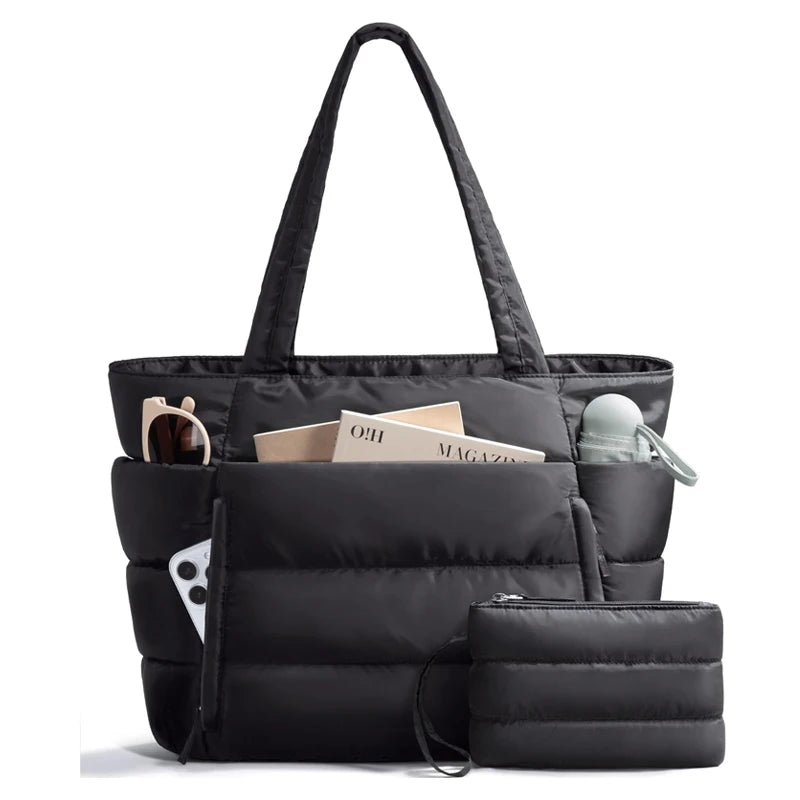 Tote Bag for Women, Lightweight Puffy Tote Bag with Compartments Shoulder Bag Handbag for Travel, Work, Gym