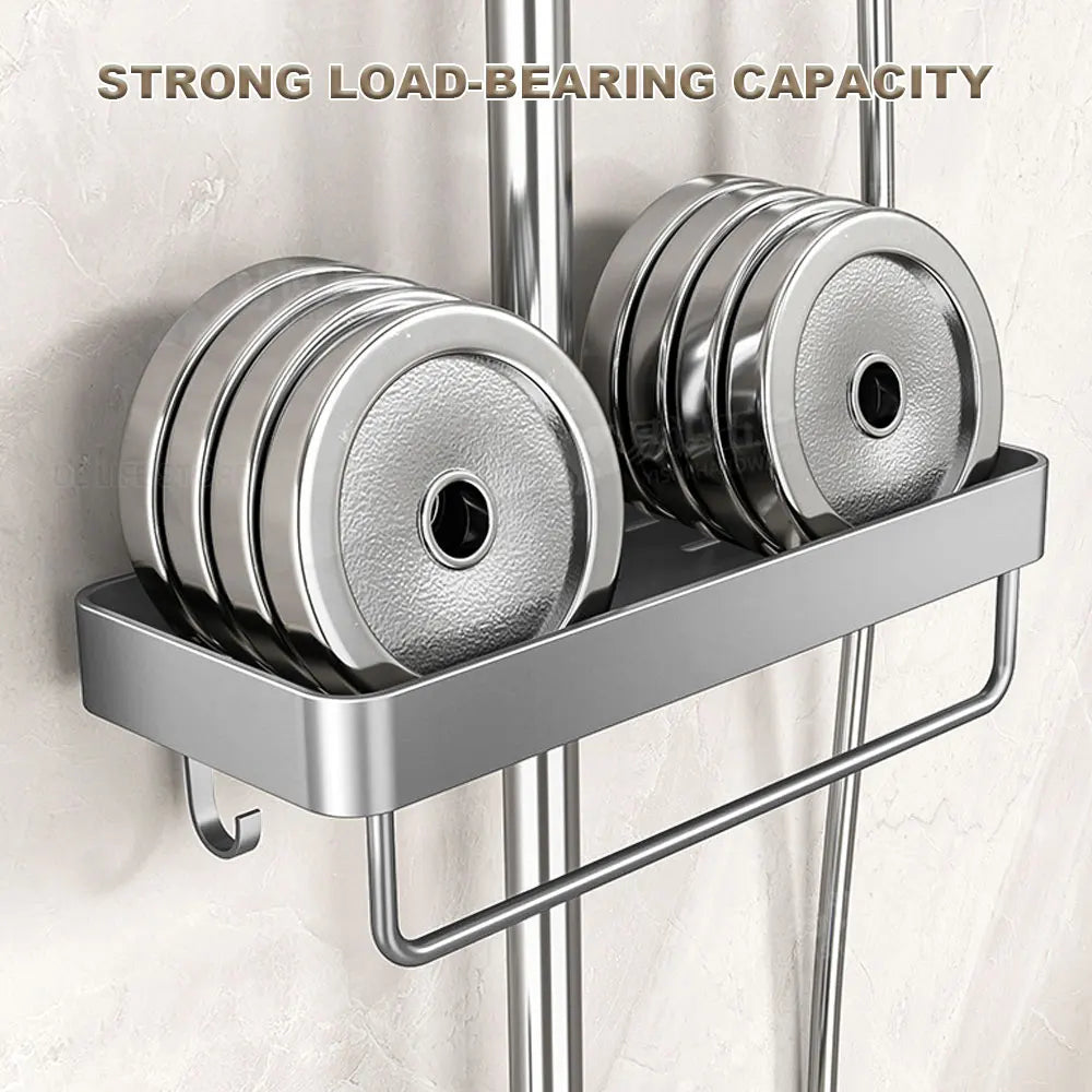 1/2PCS Punch-Free Shower Caddy With Towel Rod Bathroom Shelf Shampoo Soap Holder Shower Tray For Toilet Bathroom Organizer