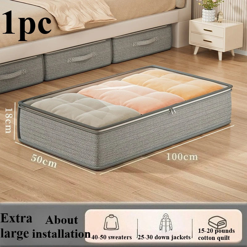 Large Under-Bed Storage Boxes,Stackable Durable Non-Woven Fabric Clothes Organizer Bins , for Bedroom Wardrobe Organization