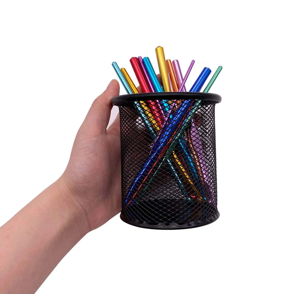 Container Desk Organizer Container Black Desktop Metal Pen Holders Mesh Pencil Cup Pen Case