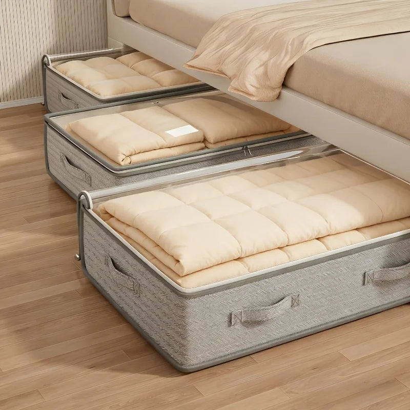 Large Under-Bed Storage Boxes,Stackable Durable Non-Woven Fabric Clothes Organizer Bins , for Bedroom Wardrobe Organization