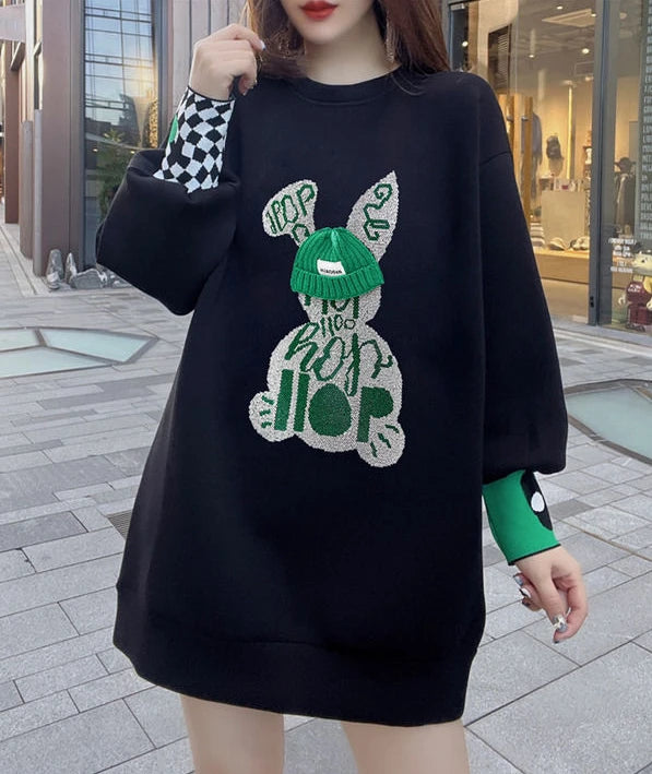 Sweatshirt for Women BlackGraphic Long  Woman Tops Loose Embroidered Pullover Baggy Korean Popular Clothes Emo New in 2025 Trend