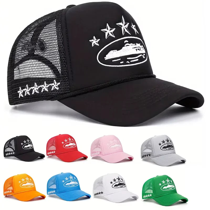 Fashionable and simple star-embroidered sponge baseball caps, men's and women's outdoor sports event mesh baseball caps